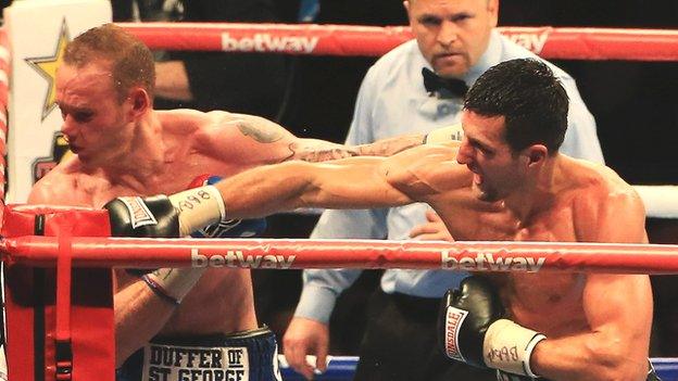 Carl Froch (right) and George Groves during their WBA and IBF Super Middleweight World Championship title fight in London in May