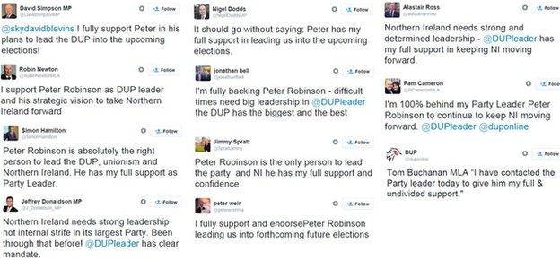 Tweets in support of DUP leader Peter Robinson