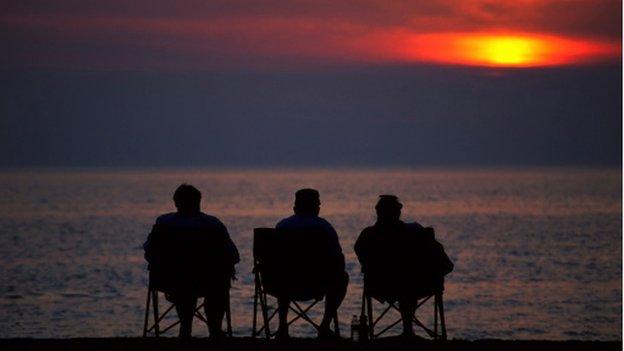 Three men watching the sunset