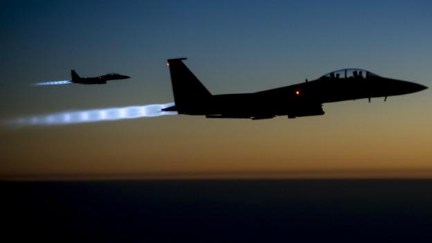 US F-15E Strike Eagles fly over northern Iraq after conducting airstrikes in Syria - 23 September 2014