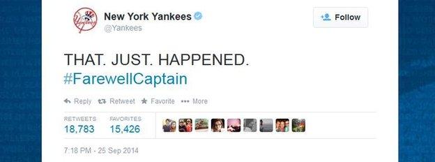 A tweet from the official New York Yankees handle.