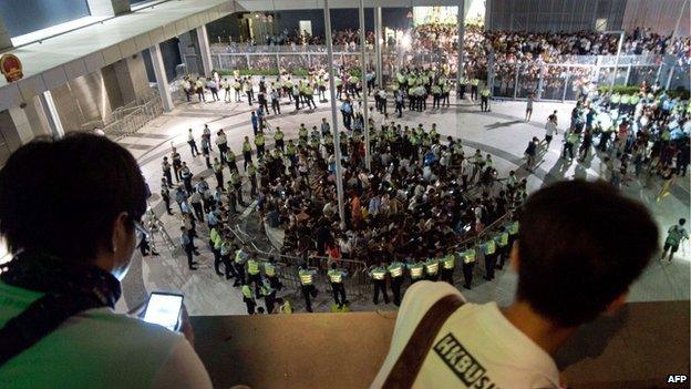 Protest outside government building in Hong Kong