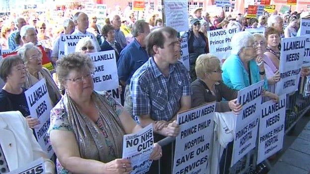 Protestors at Senedd over changes to Prince Philip Hospital, Llanelli