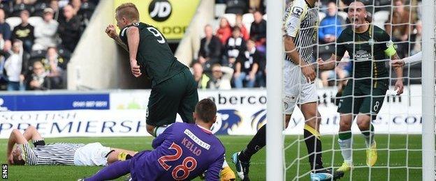 John Guidetti celebrates after Celtic take the lead for St Mirren