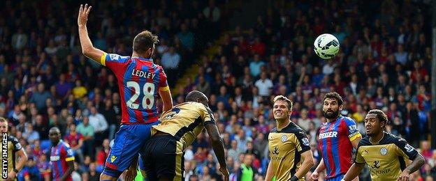 Joe Ledley heads towards goal