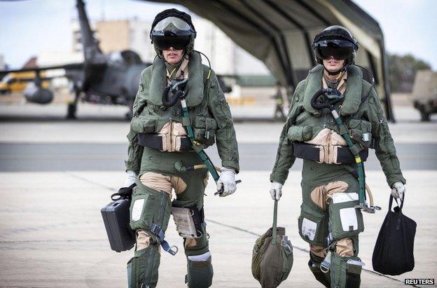 An RAF Tornado jet crew at Akrotiri air base, Cyprus, 27 September