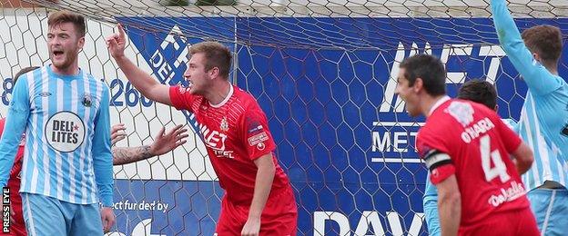 Mark McAllister pulled a goal back for Portadown just before the half-time whistle