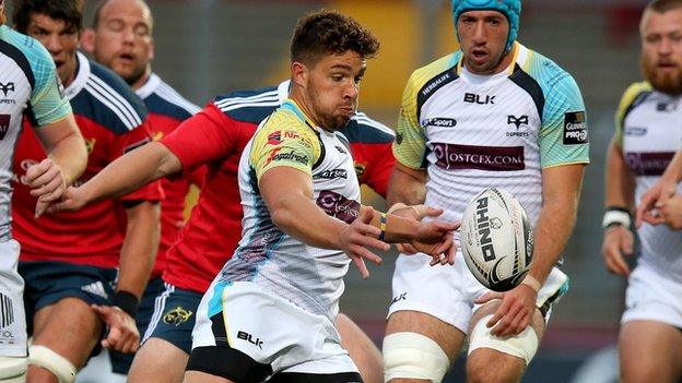 Rhys Webb in action for the Ospreys against Munster at Thomond Park