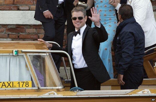 The actor Matt Damon on the Grand Canal, 27 September