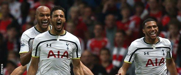 Nacer Chadli and team-mates celebrate