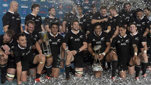 New Zealand celebrate winning Rugby Championship