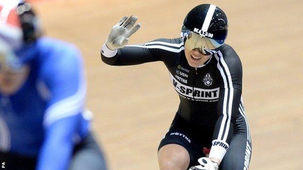 Jess Varnish celebrates her Keirin gold