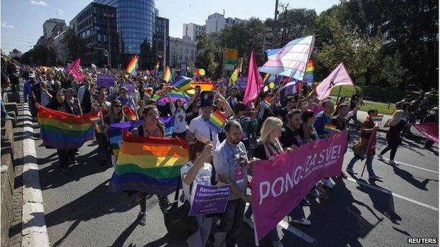 Gay rights and human rights activists march