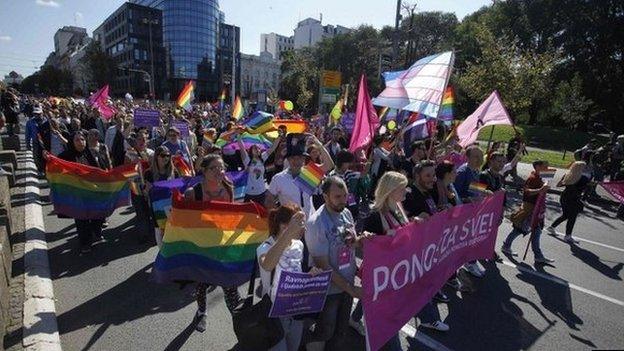 Gay rights and human rights activists march