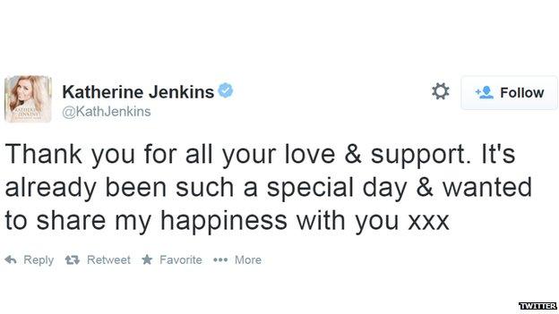 Katherine Jenkins tweets on her marriage