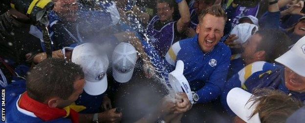 Europe celebrate winning the Ryder Cup