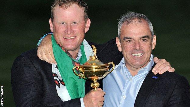 Jamie Donaldson and Paul McGinley with the Ryder Cup