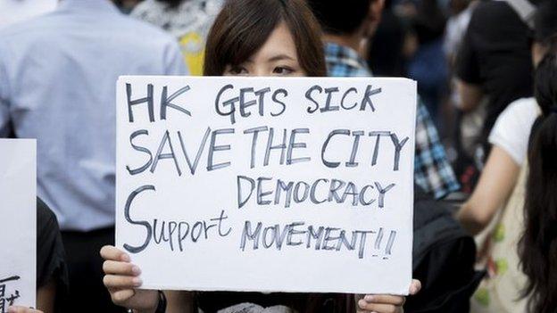 Protesters are angry at Chinese government plans to vet candidates in Hong Kong's 2017 elections.