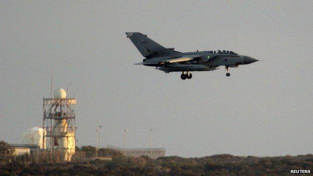 An RAF Tornado jet landing in Cyprus