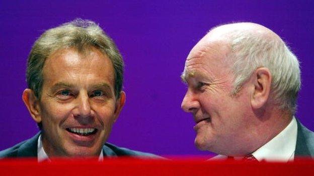 Tony Blair with former health secretary Lord Reid at Labour Party conference, Bournemouth, 2003