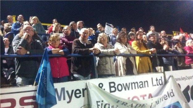 Crowds at public meeting at Whitehaven rugby ground