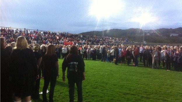 Crowds at public meeting at Whitehaven rugby ground