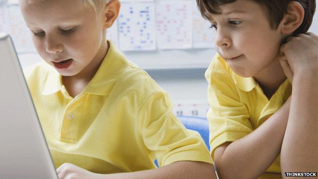 Children using a laptop