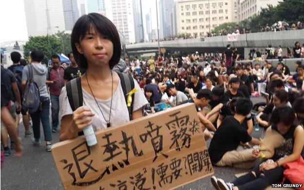 Protester with free shirt freshener