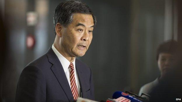 CY Leung, Hong Kong's chief executive, speaks during a news conference