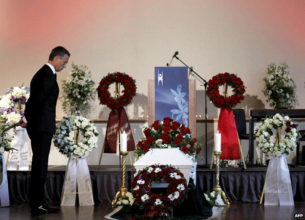 Jens Stoltenberg at the funeral of Breivik victim Monica Elisabeth Boesei at Sunnvolden, Norway, 5 August 2011