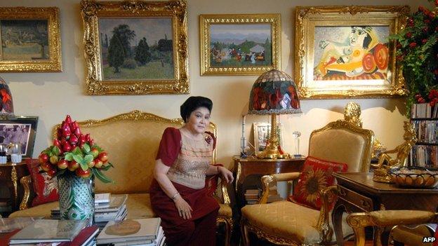 Imelda Marcos with artworks in her Manila apartment