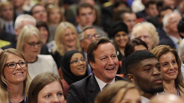 David Cameron listening to Boris Johnson's speech