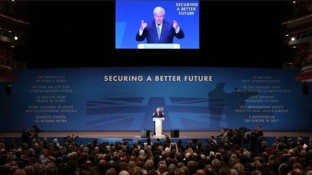 Boris Johnson addressing the Conservative party conference