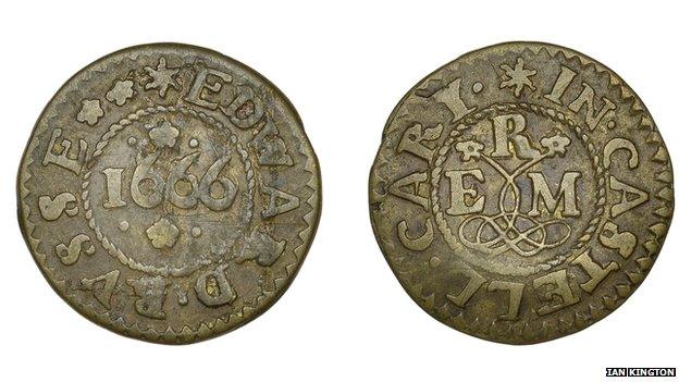 The extremely rare Farthing struck by Edward Russe in Castle Cary in 1666