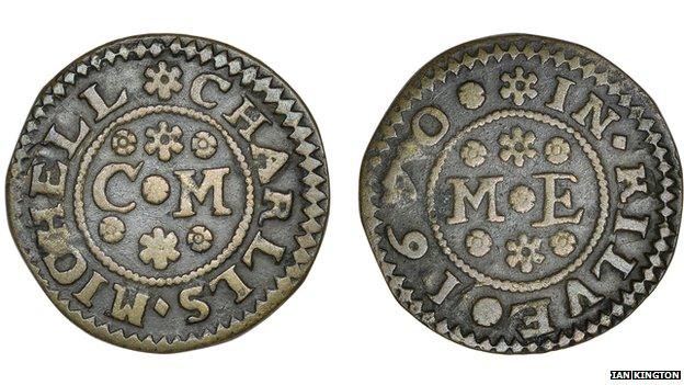 The rare Farthing issued by Charlls Michell in Kilve, between Bridgwater and Minehead, in 1670