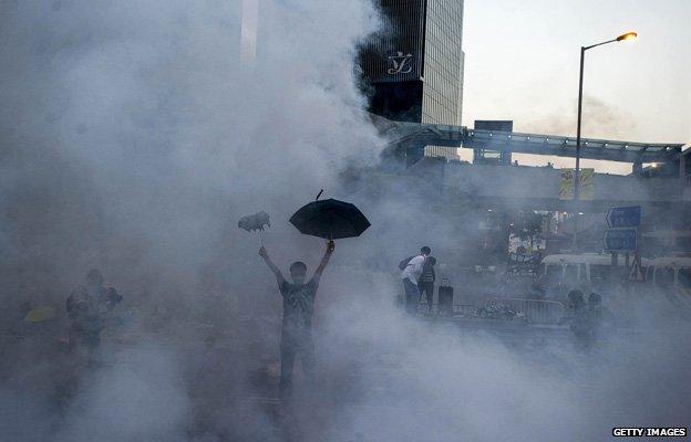 Umbrella protester