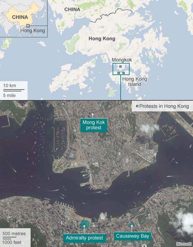 Map showing location of Hong Kong protests