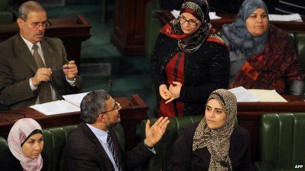 Tunisian Ennahda ruling party's MPs at the Constituent Assembly in January 2014