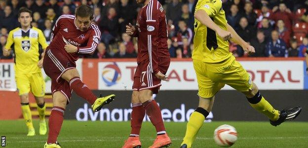 Peter Pawlett fires home to give Aberdeen a 2-0 lead against St Mirren at Pittodrie