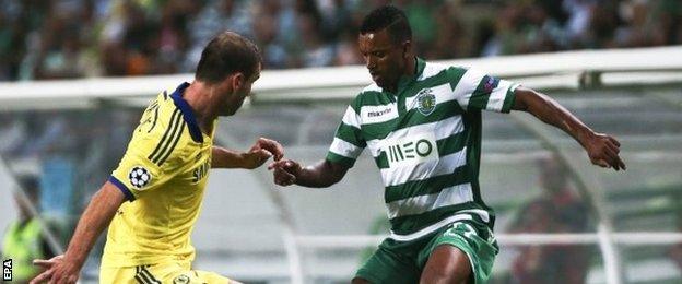 Nani takes on Branislav Ivanovic