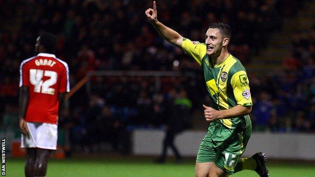 Jake Cassidy scores for Notts County against Crewe