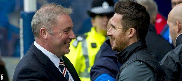 Ally McCoist and Barry Ferguson embrace as Rangers face Clyde