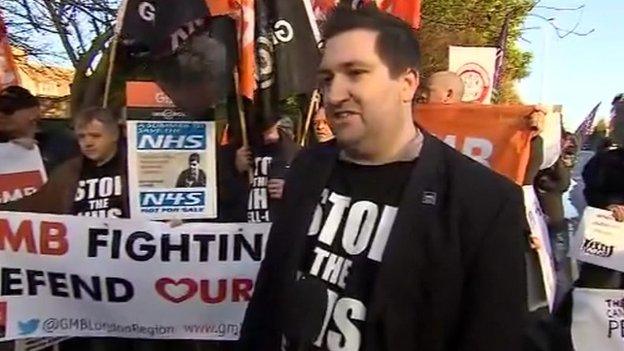 Steve Sweeney of the GMB and protestors