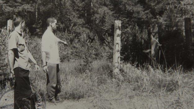 Arnis Zalkalns points to where he buried his wife