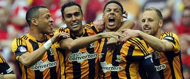 Hull City after scoring in the FA Cup final