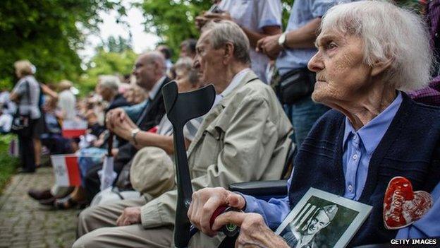 People who fought in the Warsaw Uprising at a ceremony in the Polish capital