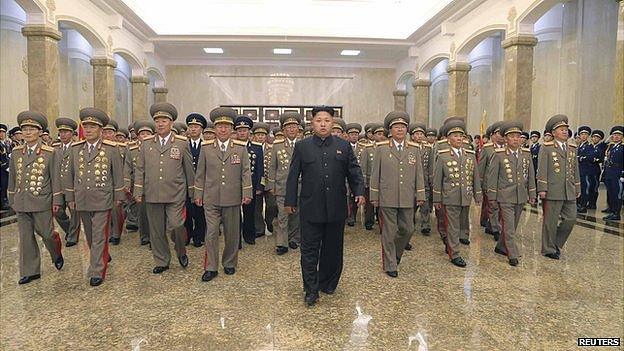 North Korean leader Kim Jong Un and army leaders