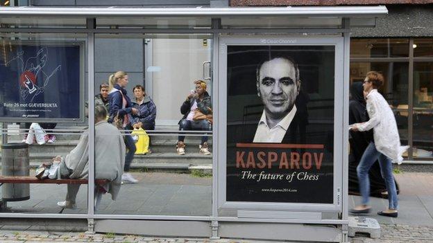 a poster of Garry Kasparov in Norway (August 2014)