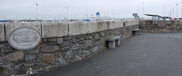 Plaques and memorials at the White Rock in St Peter Port