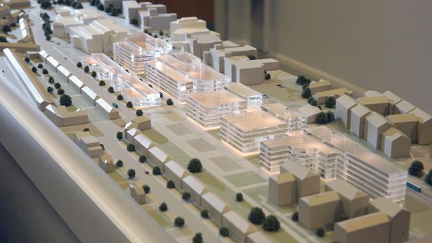 A model of the proposed Maindy Road campus